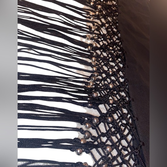 Ladies Sheer Triangle Scarf with Piano Fringe Sequin Flower Detail in Black - Picture 5 of 6